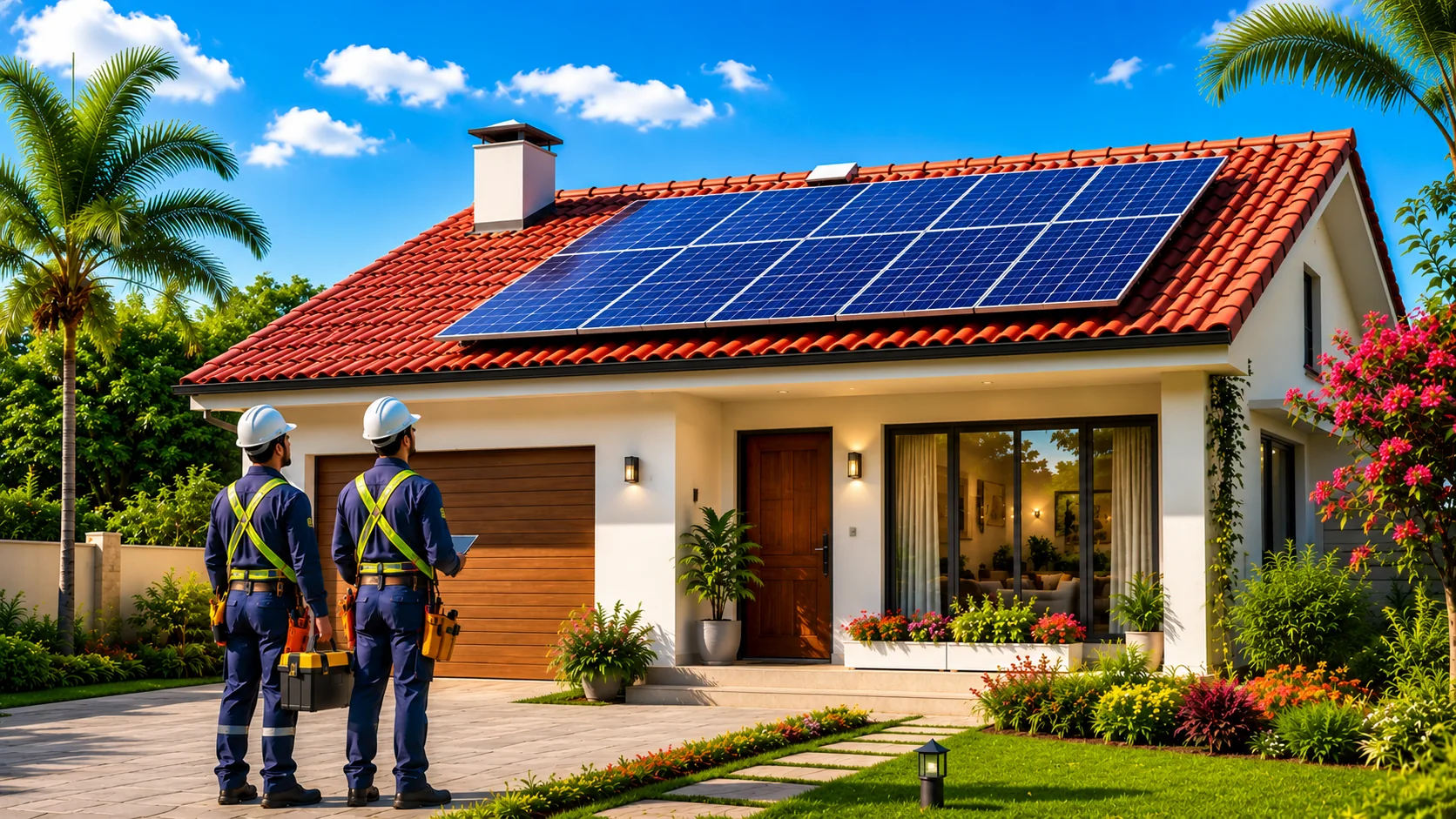 ANIBA Solar Doctor engineers inspecting a residential rooftop solar system